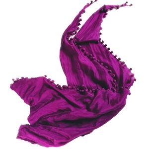 SOLD✨EILEEN FISHER | OS | Silk Magenta Tassle Pom Pom Triangle Fringe Scarf NWOT